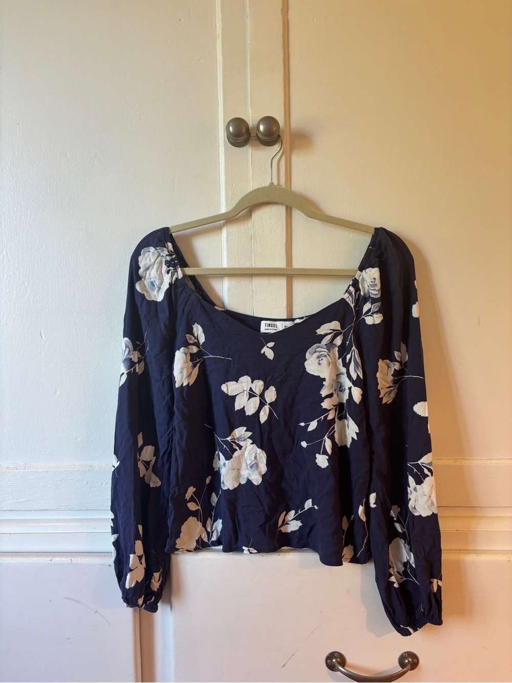 Tinsel Navy Floral Long-Sleeve Scoop Neck Top